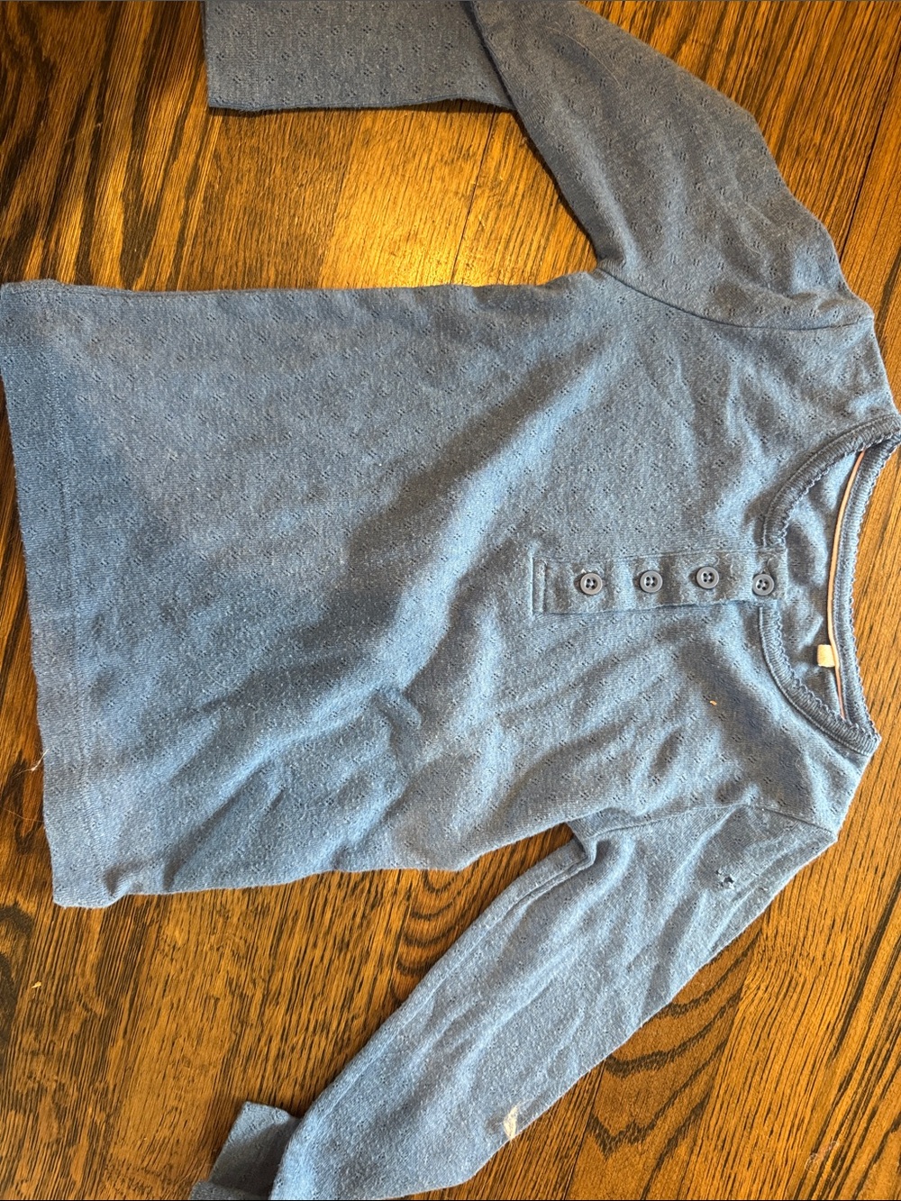 Mini Boden blue crewneck top with button placket
